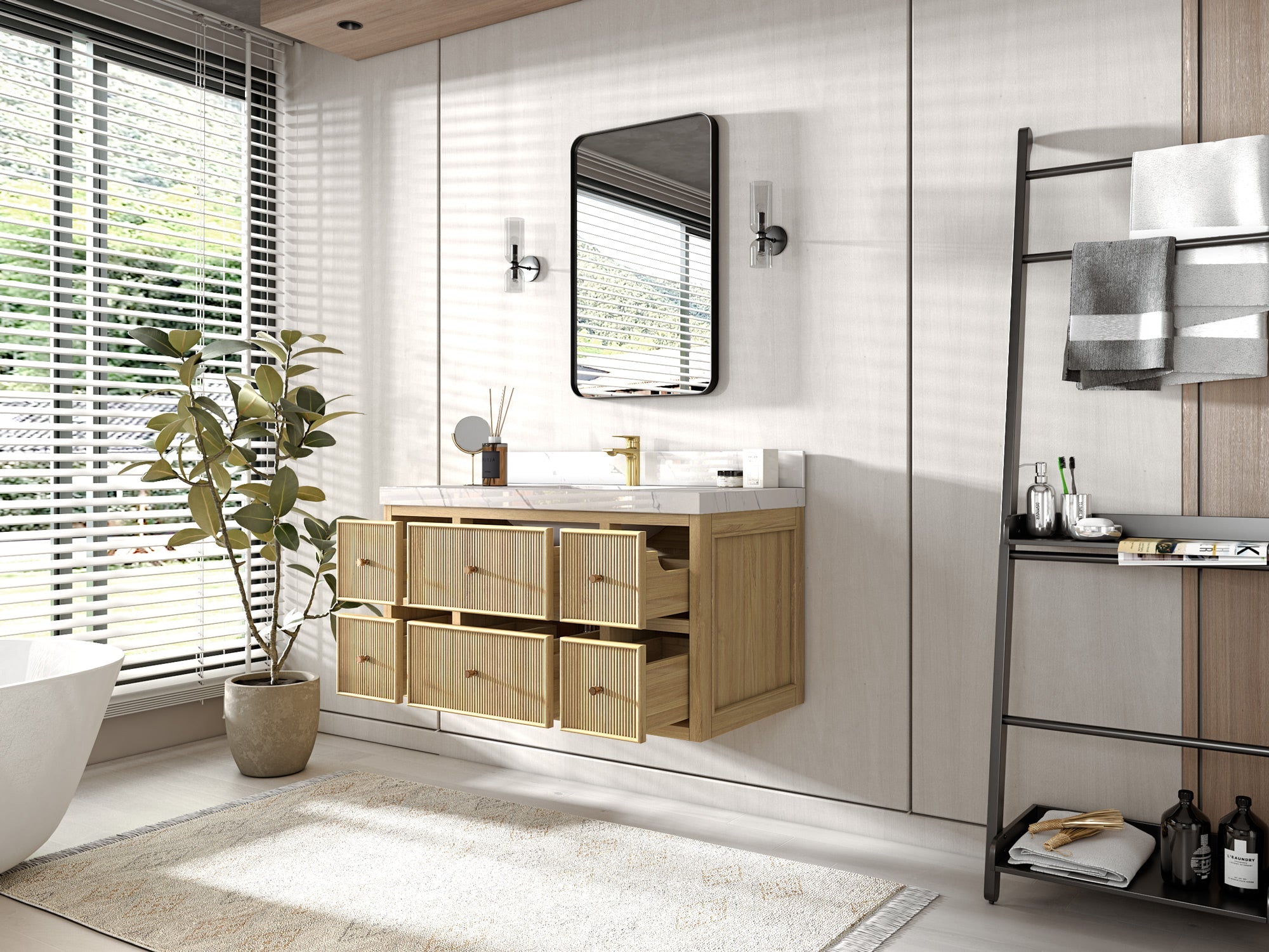 Sonoma Floating Teak 42 in. W x 22 in. D Single Sink Bathroom Vanity - Willow Bath and Vanity