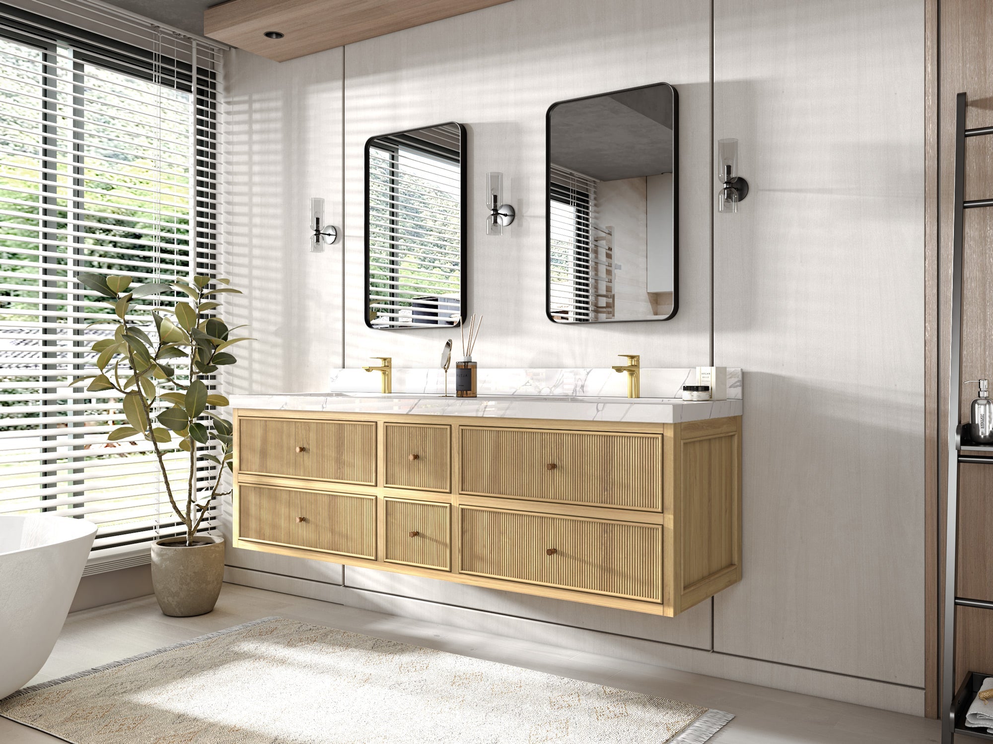 Sonoma Floating Teak 72 in. W x 22 in. D Double Sink Bathroom Vanity - Willow Bath and Vanity