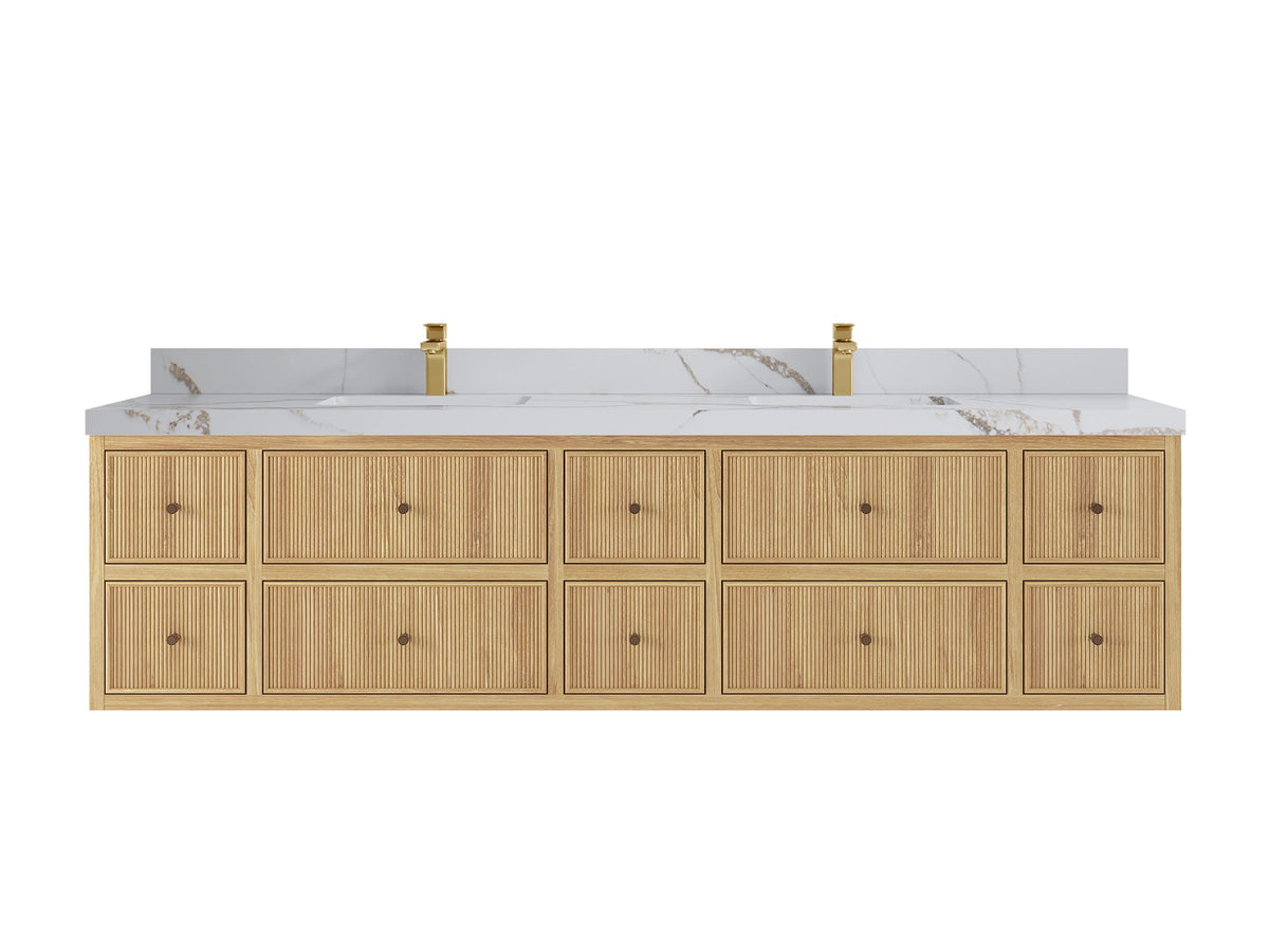 Sonoma Floating Teak 84 in. W x 22 in. D Double Sink Bathroom Vanity - Willow Bath and Vanity