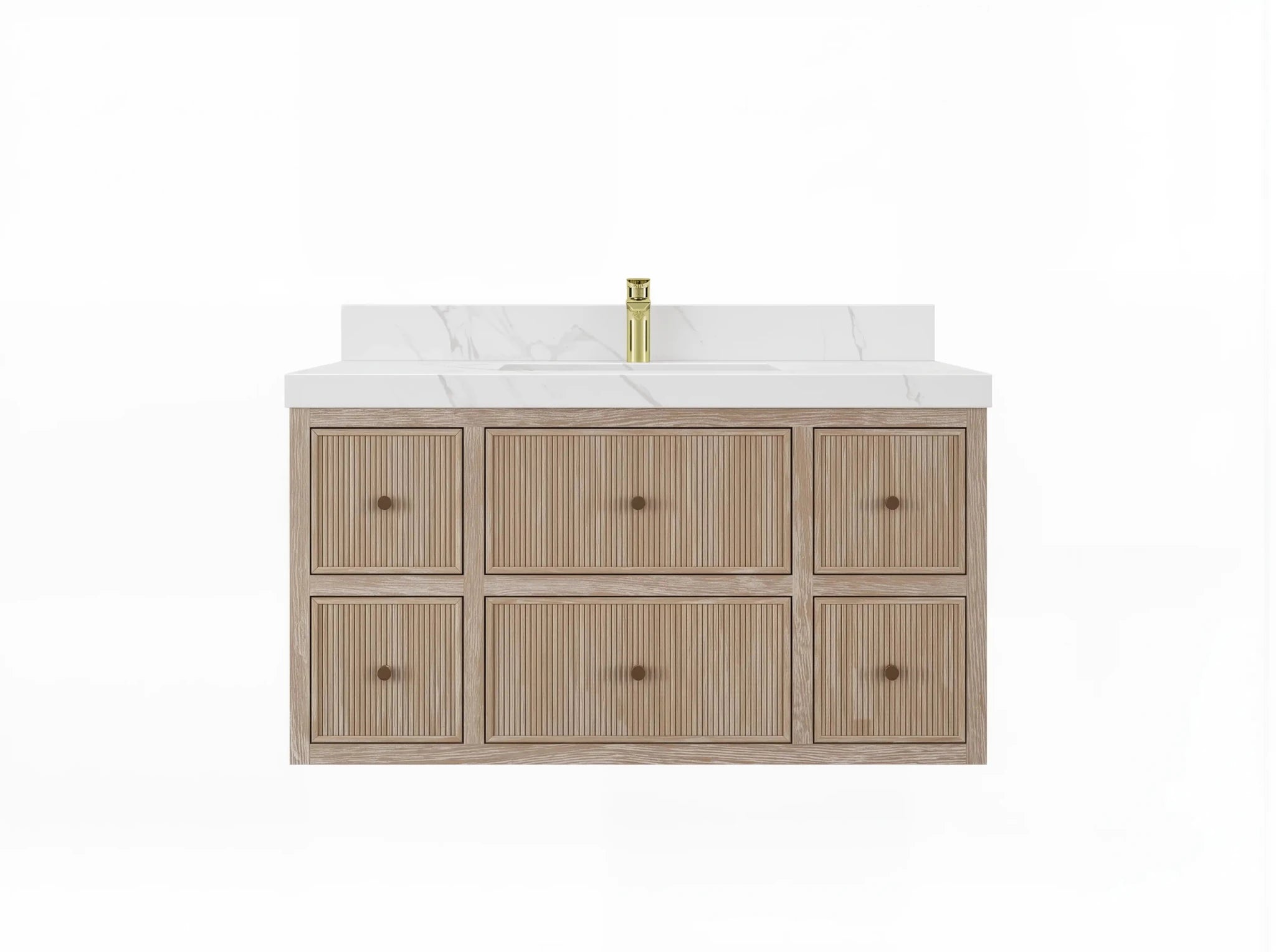 Sonoma Reeded Floating Teak 42 in. W x 22 in. D Single Sink Bathroom Vanity - Willow Bath and Vanity