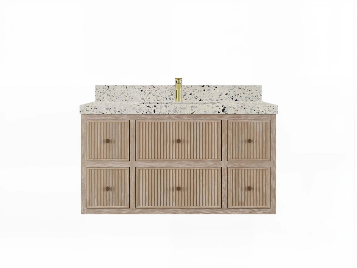 Sonoma Reeded Floating Teak 42 in. W x 22 in. D Single Sink Bathroom Vanity - Willow Bath and Vanity