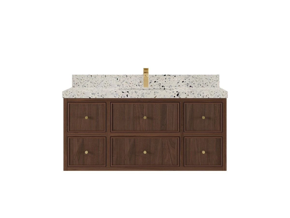 Sonoma Reeded Floating Teak 48 in. W x 22 in. D Single Sink Bathroom Vanity - Willow Bath and Vanity