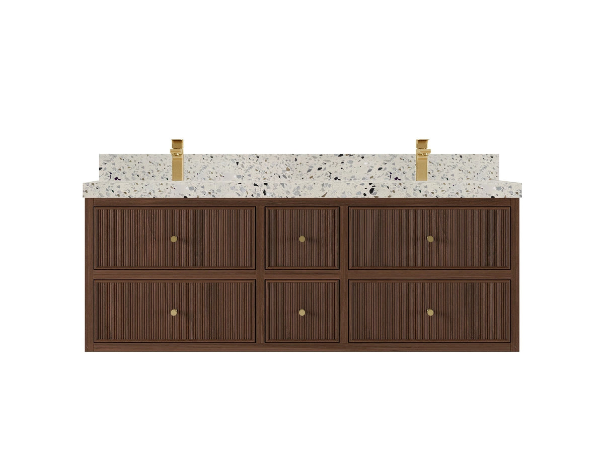 Sonoma Reeded Floating Teak 60 in. W x 22 in. D Double Sink Bathroom Vanity - Willow Bath and Vanity