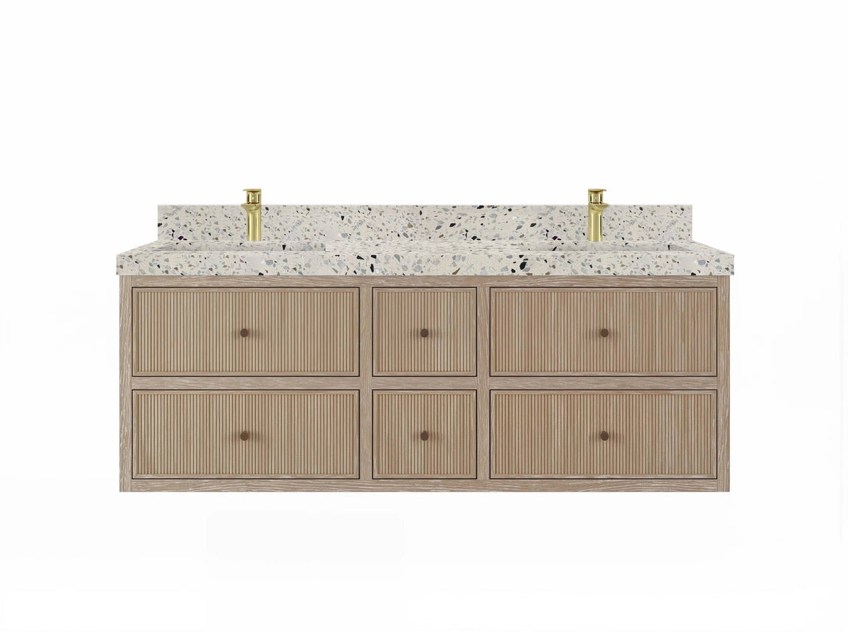 Sonoma Reeded Floating Teak 60 in. W x 22 in. D Double Sink Bathroom Vanity - Willow Bath and Vanity