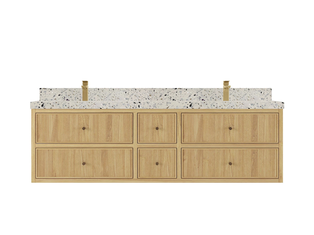 Sonoma Reeded Floating Teak 72 in. W x 22 in. D Double Sink Bathroom Vanity - Willow Bath and Vanity