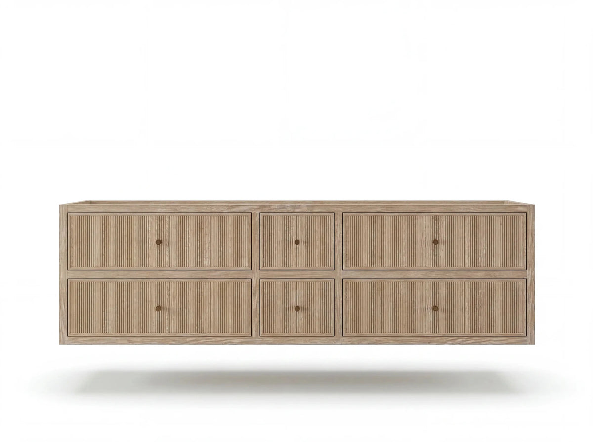 Sonoma Reeded Floating Teak 72 in. W x 22 in. D Double Sink Bathroom Vanity - Willow Bath and Vanity