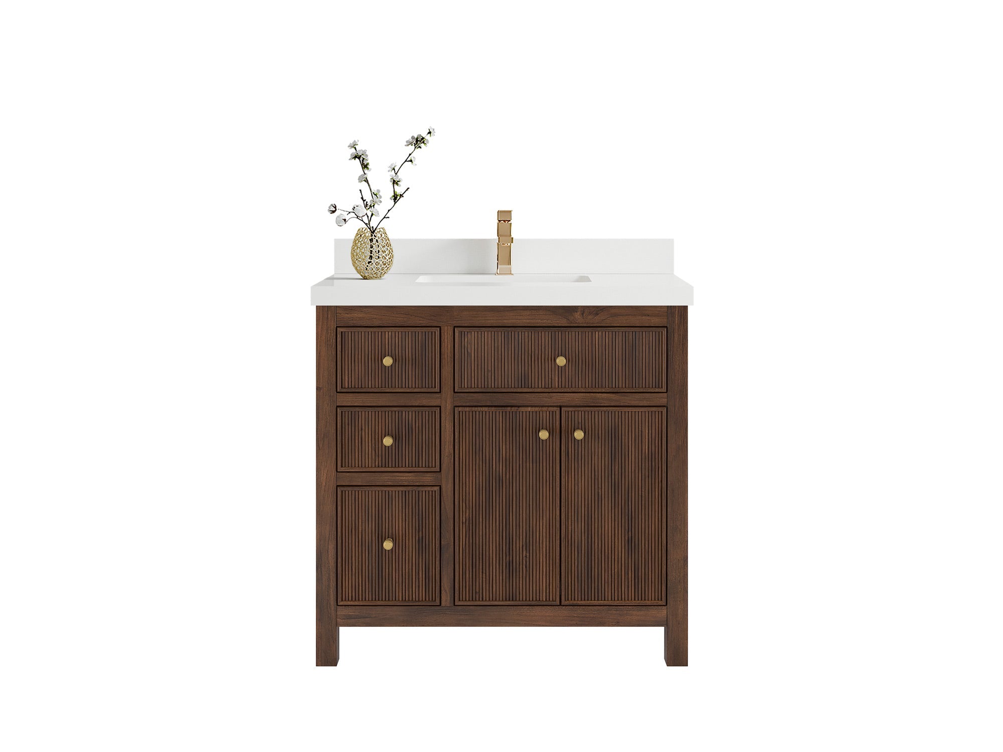 Sonoma Reeded Teak Wood 36 in. W x 22 in. D Center Sink Bathroom Reeded Vanity - Willow Bath and Vanity