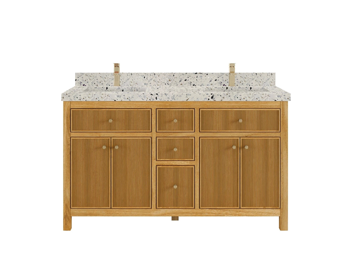 Sonoma Reeded Teak Wood 60 in. W x 22 in. D Double Sink Bathroom Vanity - Willow Bath and Vanity