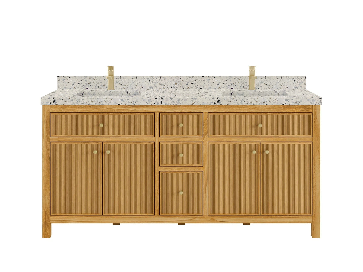 Sonoma Reeded Teak Wood 72 in. W x 22 in. D Double Sink Bathroom Vanity - Willow Bath and Vanity