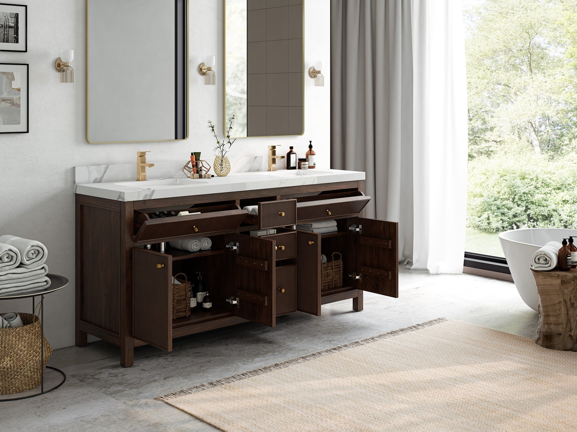 Sonoma Teak Wood 72 in. W x 22 in. D Double Sink Bathroom Vanity - Willow Bath and Vanity