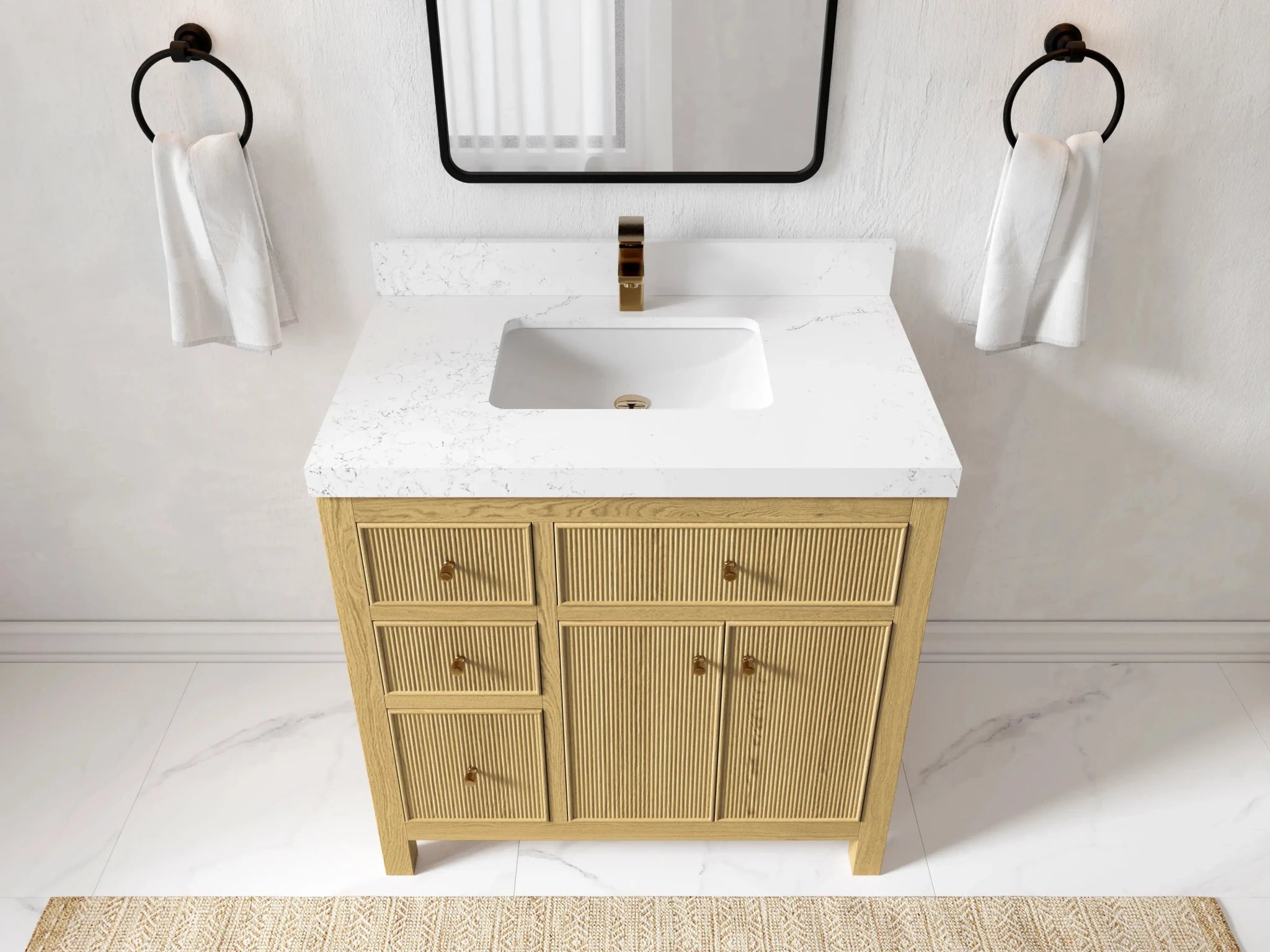 Sonoma White Oak 36 in. W x 22 in. D Center Sink Reeded Bathroom Vanity - Willow Bath and Vanity