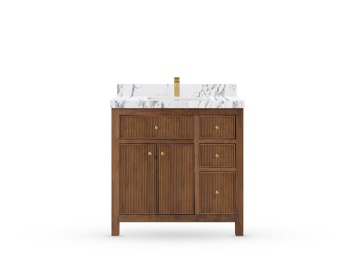 Sonoma Reeded Teak Wood 36 in. W x 22 in. D Center Sink Bathroom Vanity