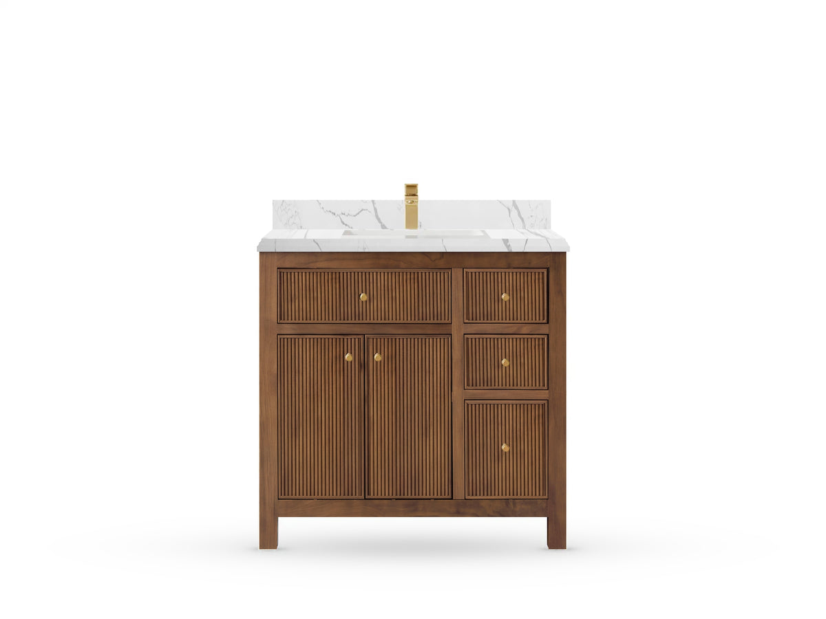 Sonoma Reeded Teak Wood 36 in. W x 22 in. D Center Sink Bathroom Vanity