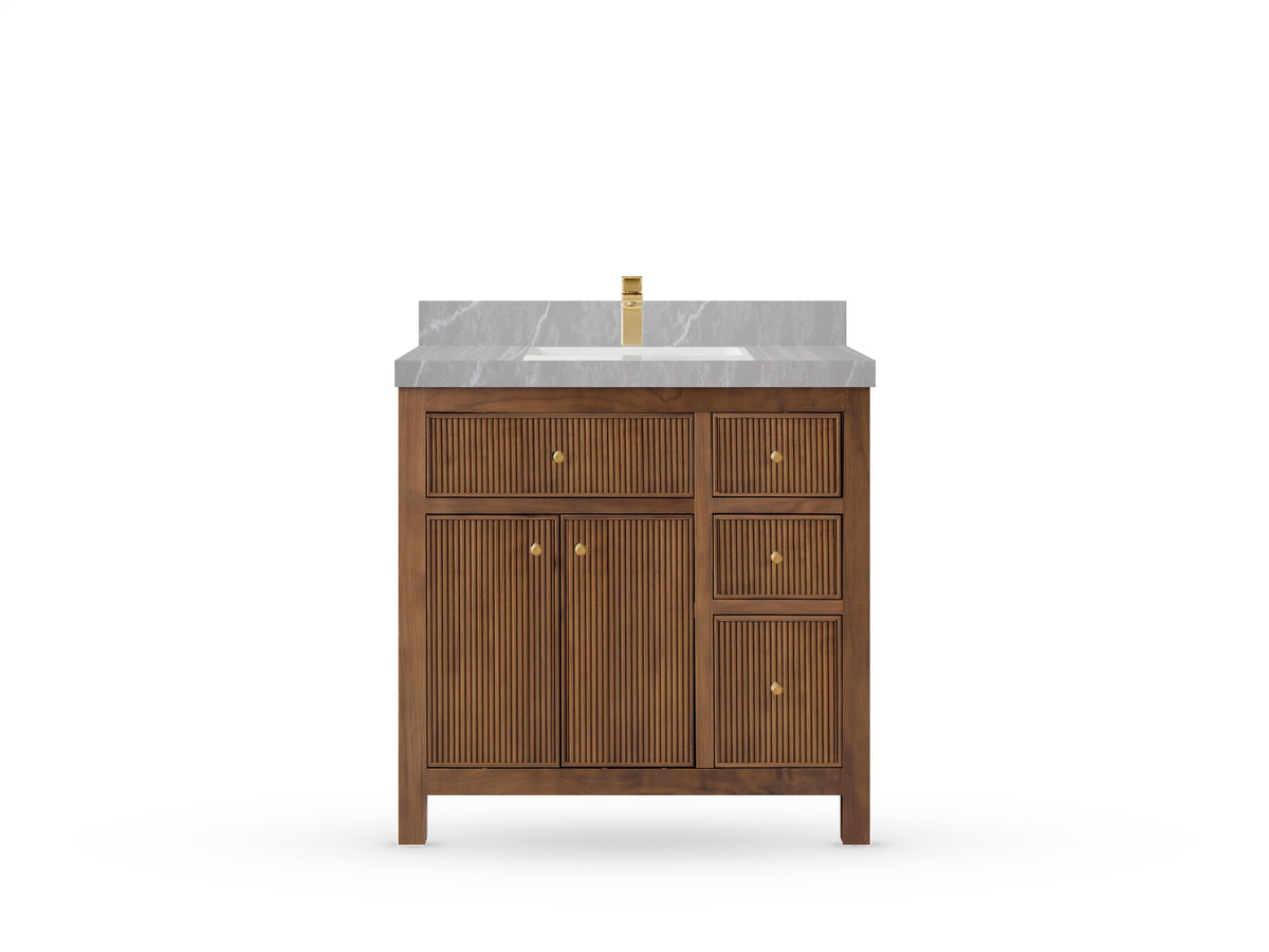 Sonoma Reeded Teak Wood 36 in. W x 22 in. D Center Sink Bathroom Vanity