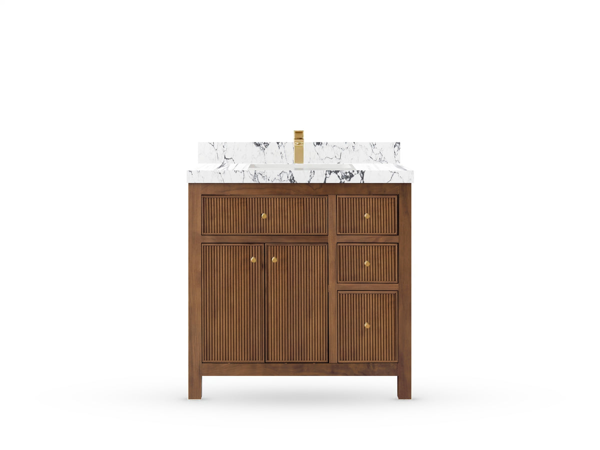 Sonoma Reeded Teak Wood 36 in. W x 22 in. D Center Sink Bathroom Vanity