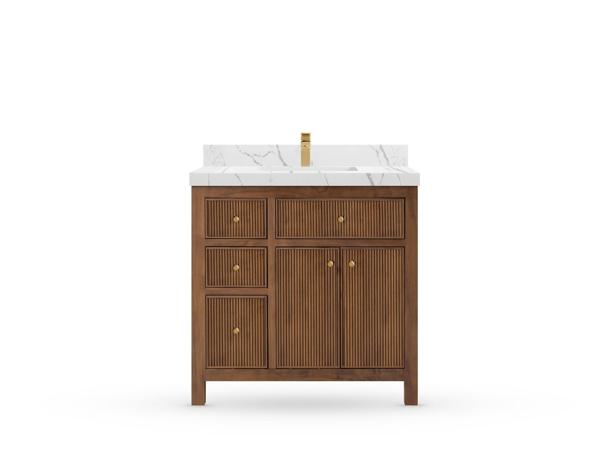Sonoma Reeded Teak Wood 36 in. W x 22 in. D with Center Sink Premium Bathroom Vanity