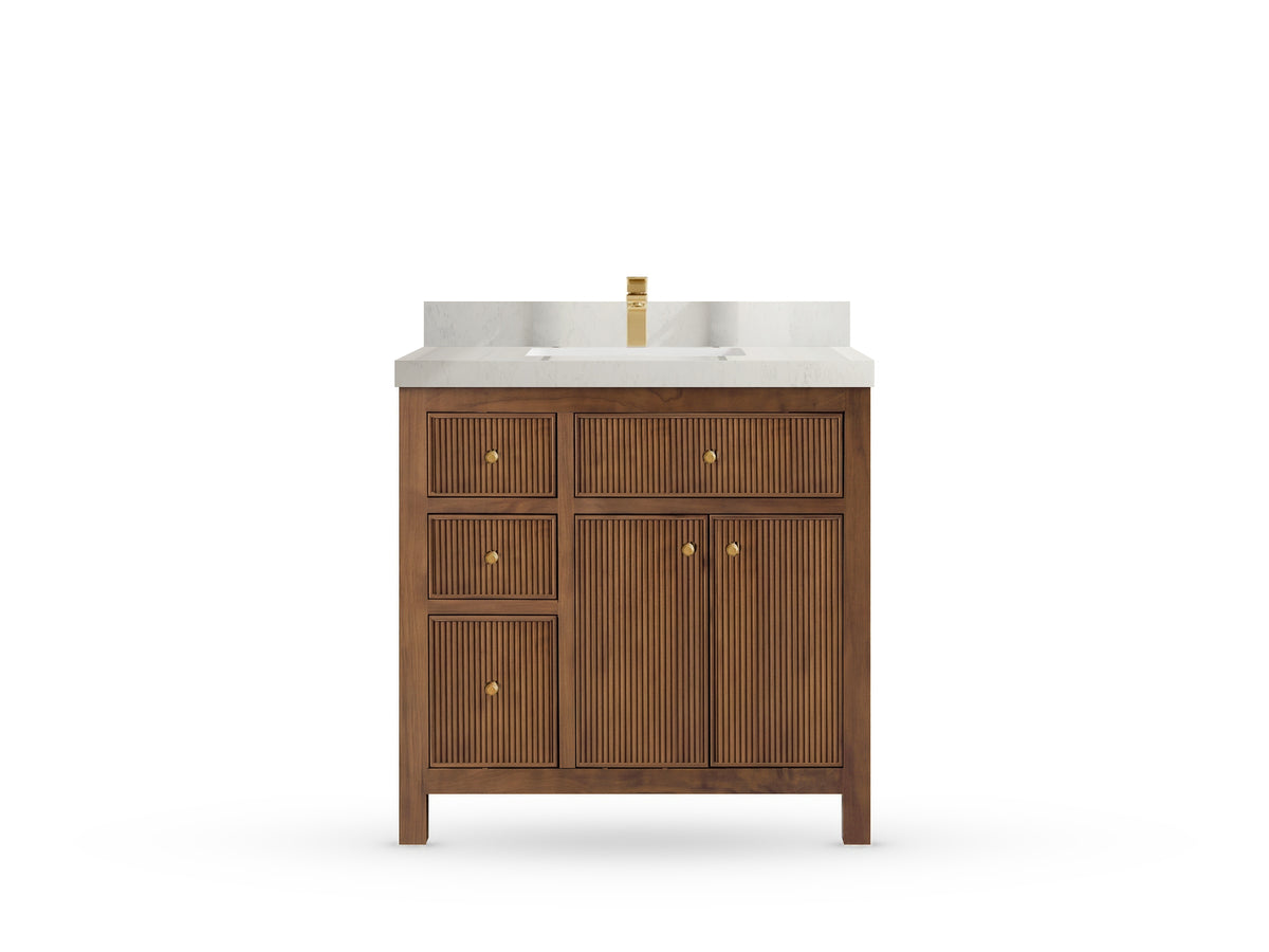 Sonoma Reeded Teak Wood 36 in. W x 22 in. D with Center Sink Premium Bathroom Vanity