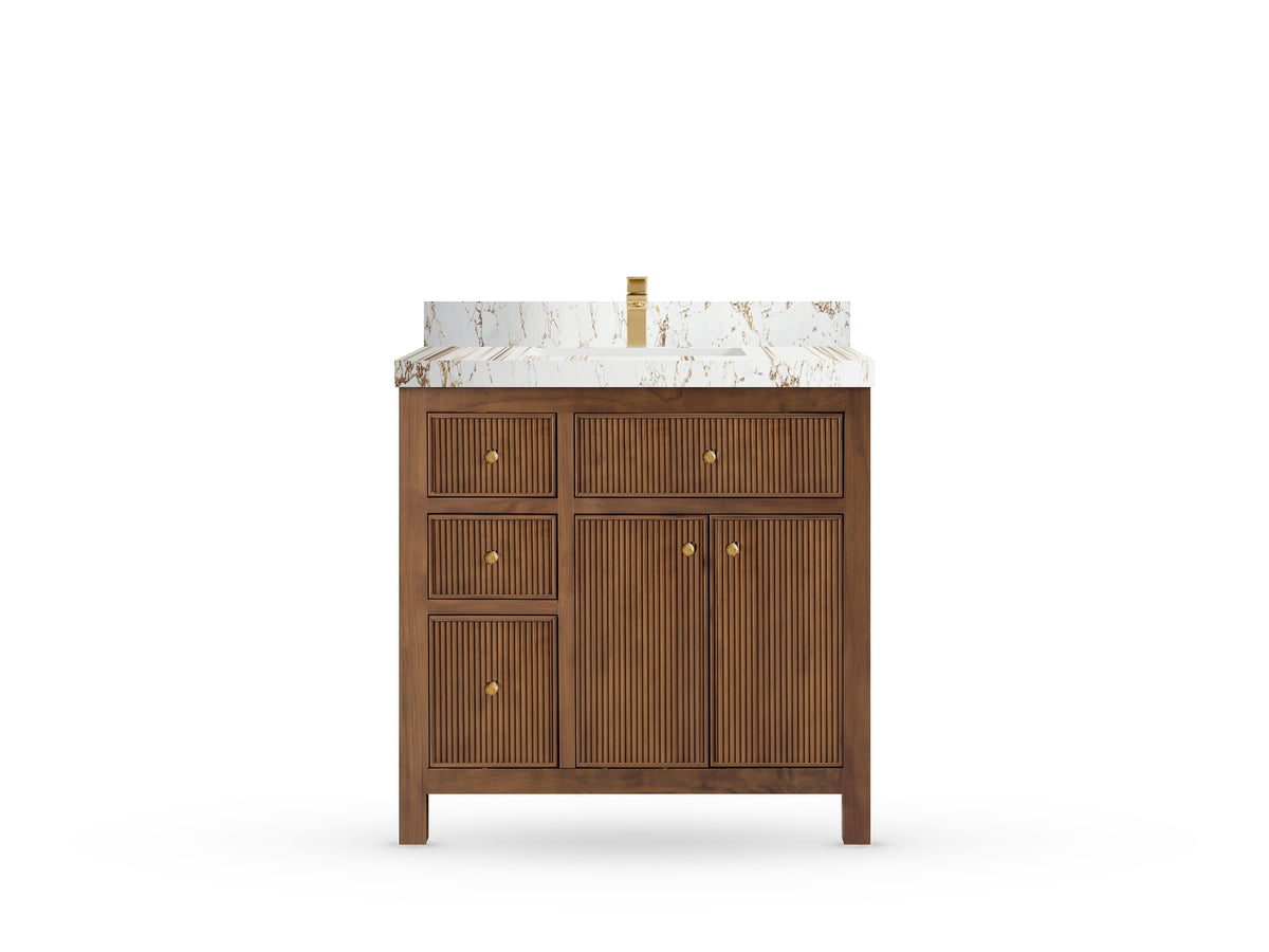 Sonoma Reeded Teak Wood 36 in. W x 22 in. D with Center Sink Premium Bathroom Vanity