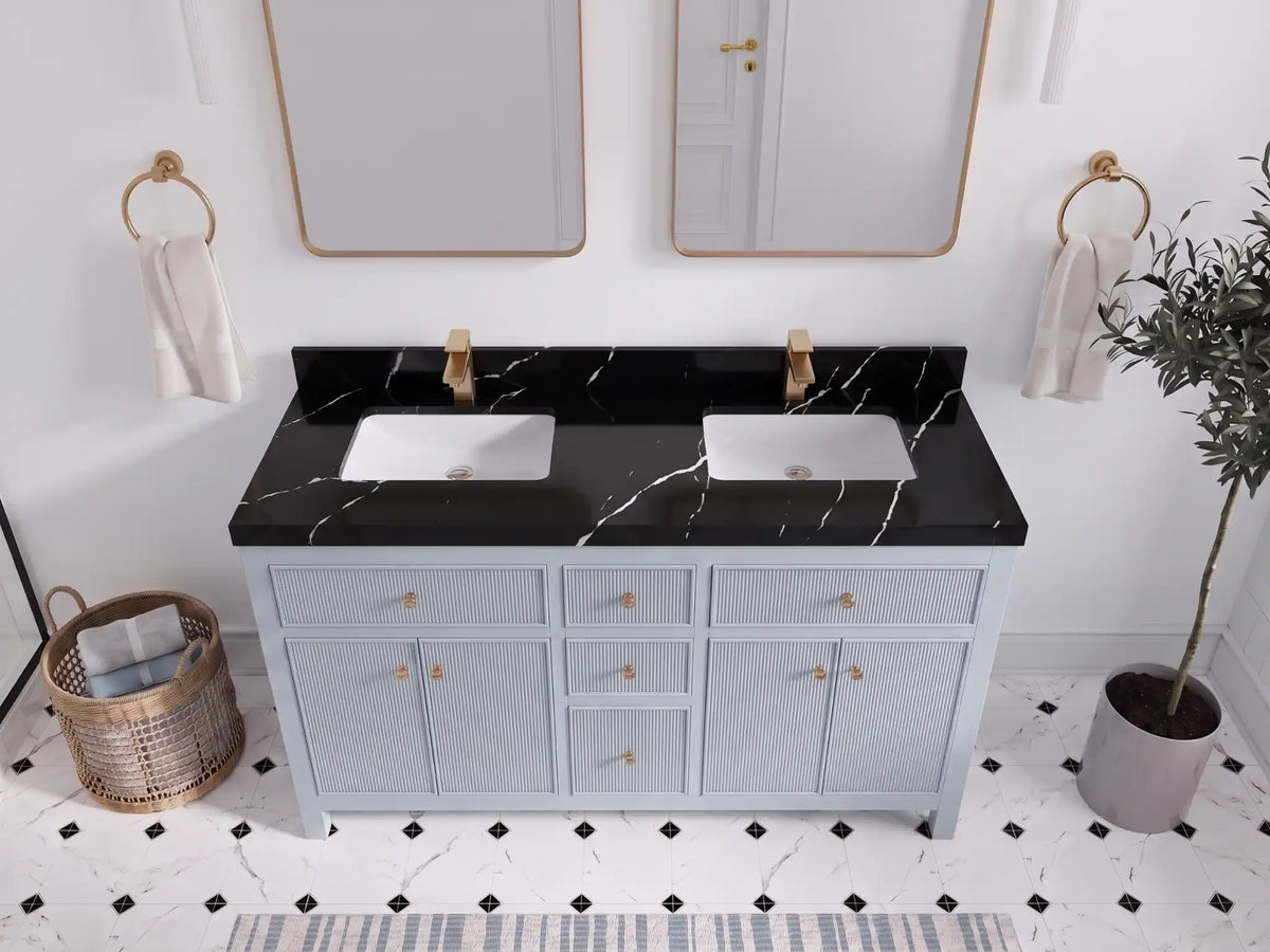 Sonoma 60 in W x 22 in D Free Standing Reeded Double Sink Bathroom Vanity