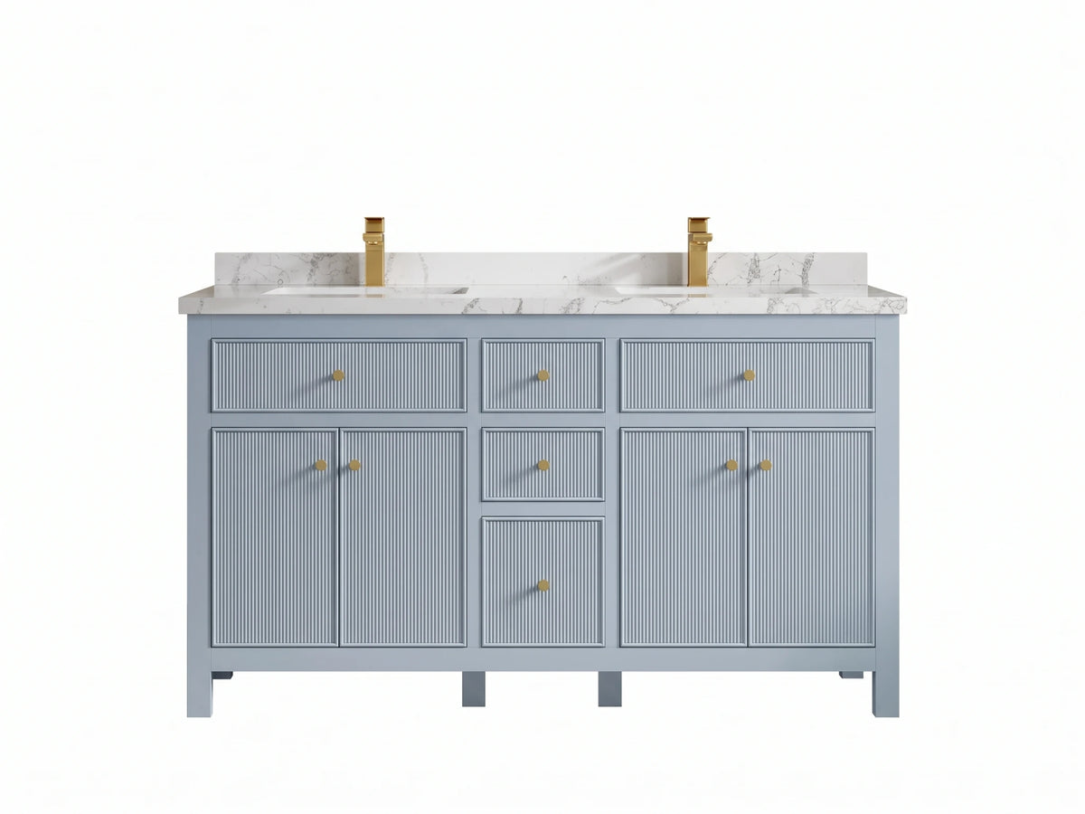 Sonoma 60 in W x 22 in D Free Standing Reeded Double Sink Bathroom Vanity