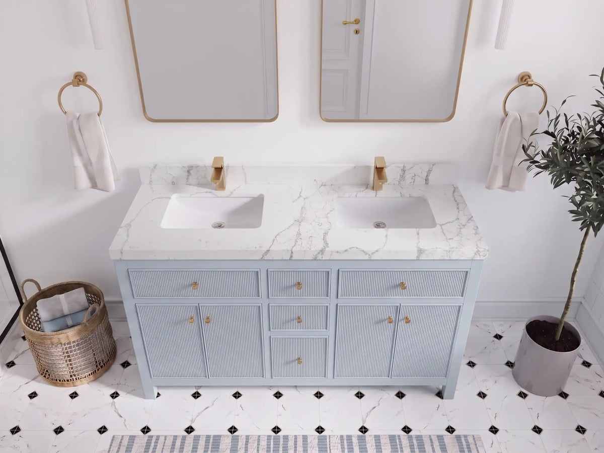 Sonoma 60 in W x 22 in D Free Standing Reeded Double Sink Bathroom Vanity