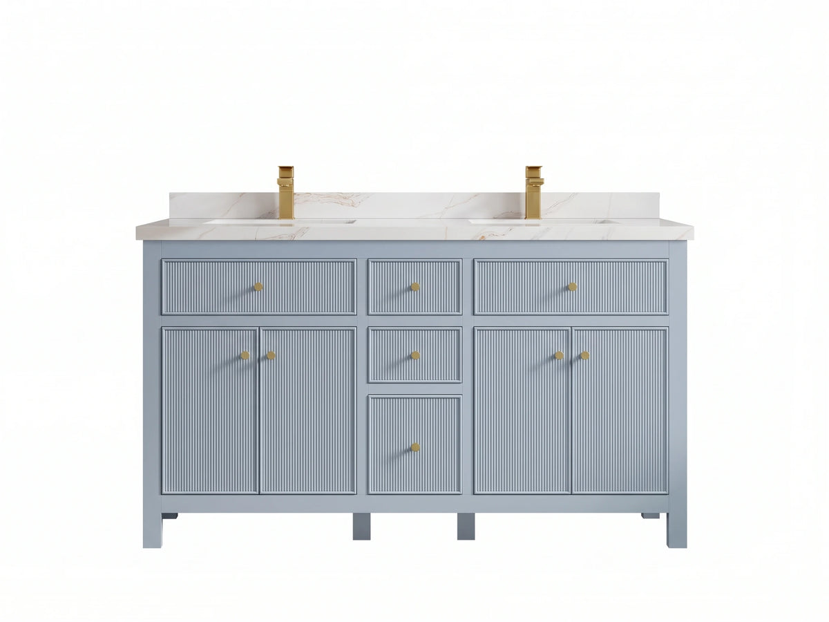 Sonoma 60 in W x 22 in D Free Standing Reeded Double Sink Bathroom Vanity