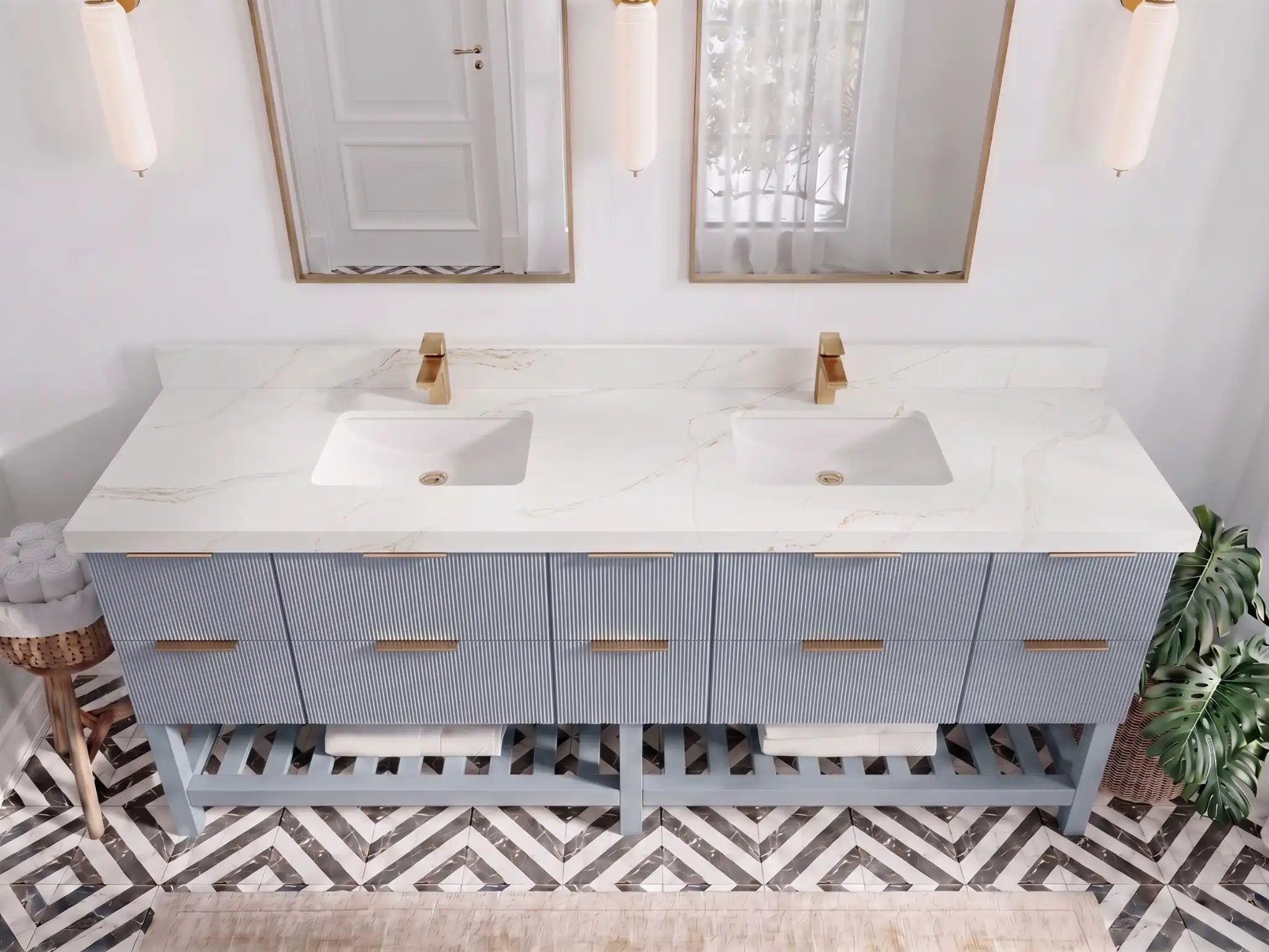 Catalina 84 in W x 22 in D Free Standing Reeded Double Sink Bathroom Vanity