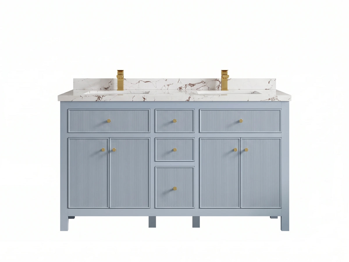 Sonoma 60 in W x 22 in D Free Standing Reeded Double Sink Bathroom Vanity