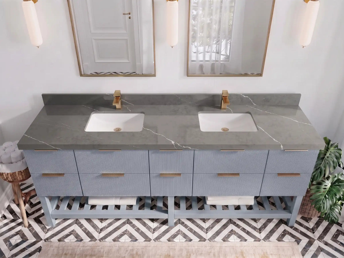 Catalina 84 in W x 22 in D Free Standing Reeded Double Sink Bathroom Vanity