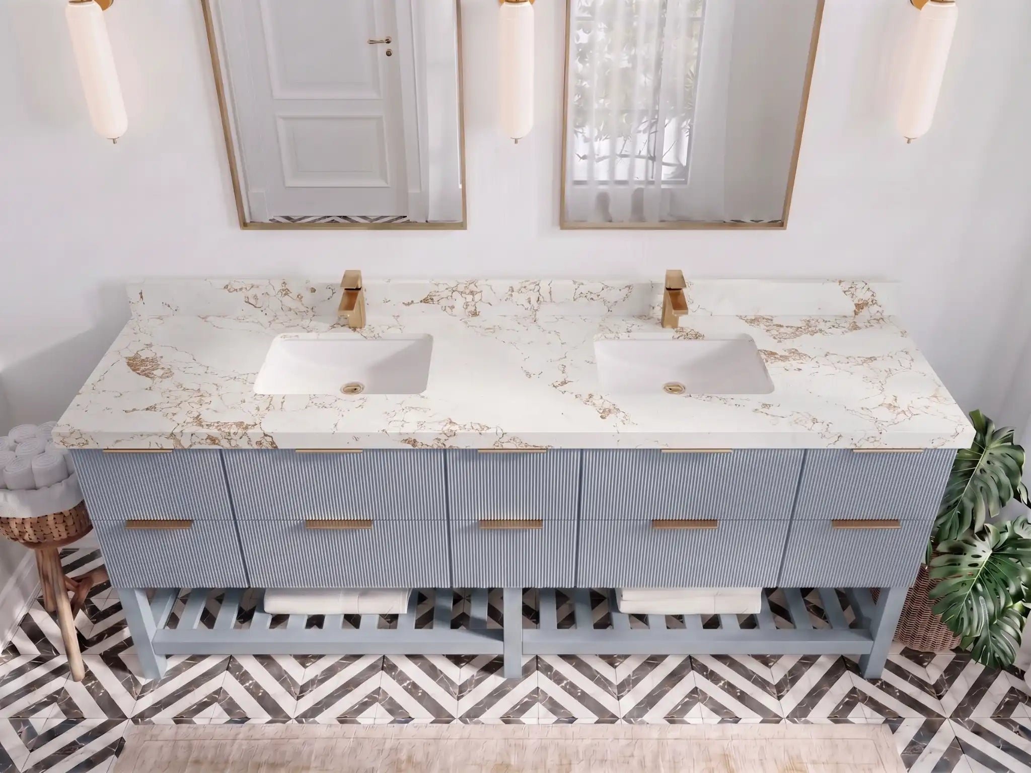 Catalina 84 in W x 22 in D Free Standing Reeded Double Sink Bathroom Vanity