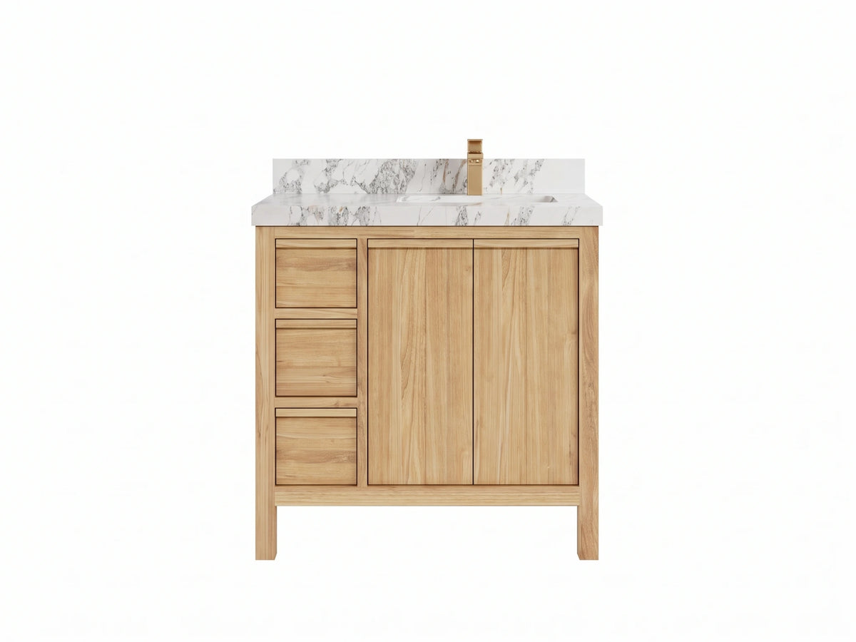 Elizabeth Teak Wood 36 in. W x 22 in. D Right Offset Sink Bathroom Vanity