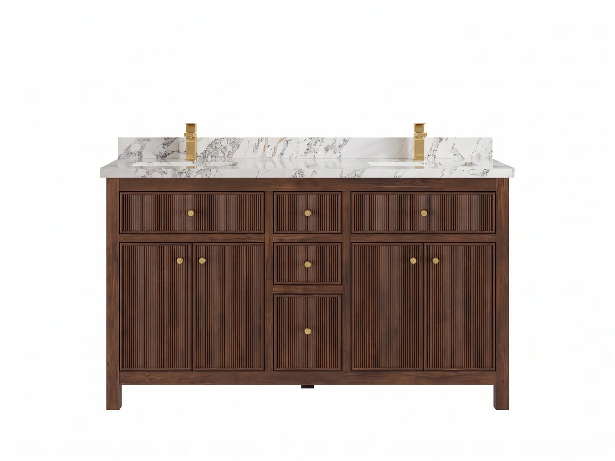 Sonoma Reeded Teak Wood 60 in. W x 22 in. D Double Sink Bathroom Vanity