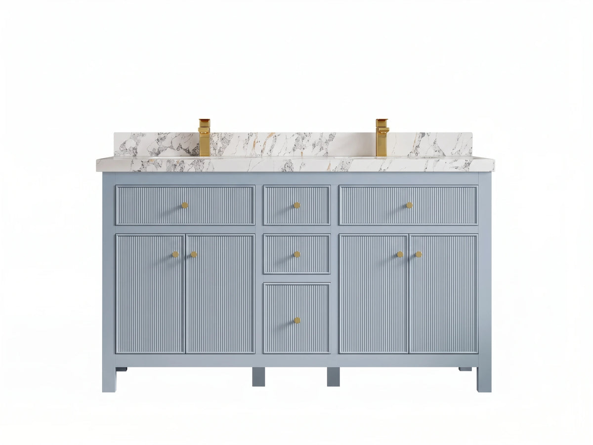 Sonoma 60 in W x 22 in D Free Standing Reeded Double Sink Bathroom Vanity