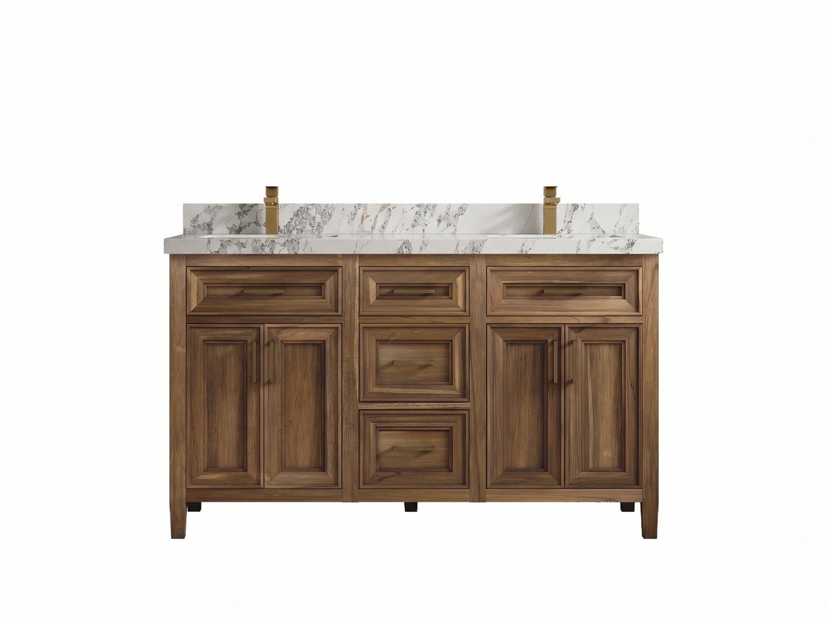 Santa Monica Teak Wood 60 in. W x 22 in. D Double Sink Bathroom Vanity