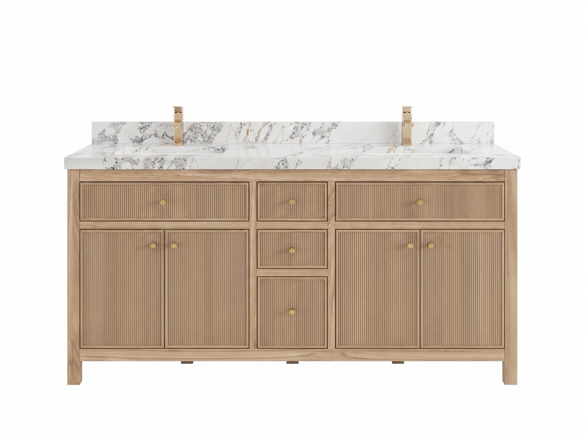 Sonoma Reeded Teak Wood 60 in. W x 22 in. D Double Sink Bathroom Vanity