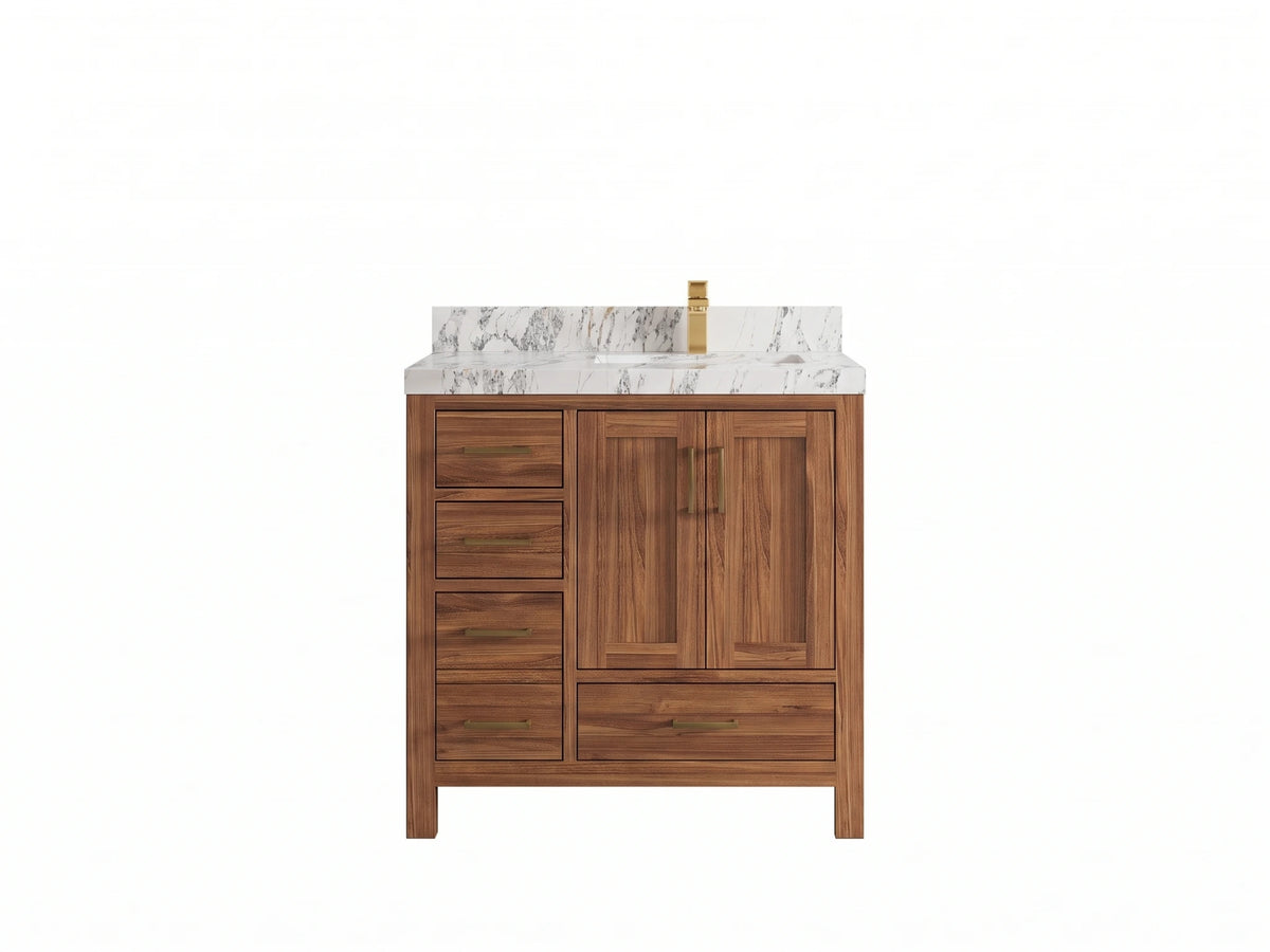 Malibu Teak Wood 36 in. W x 22 in. D Right Offset Sink Bathroom Vanity