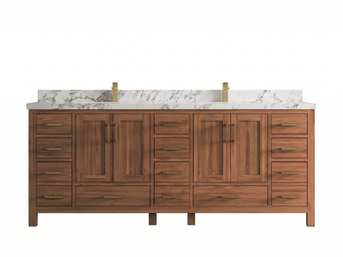Malibu Teak Wood 84 in. W x 22 in. D Double Sink Bathroom Vanity