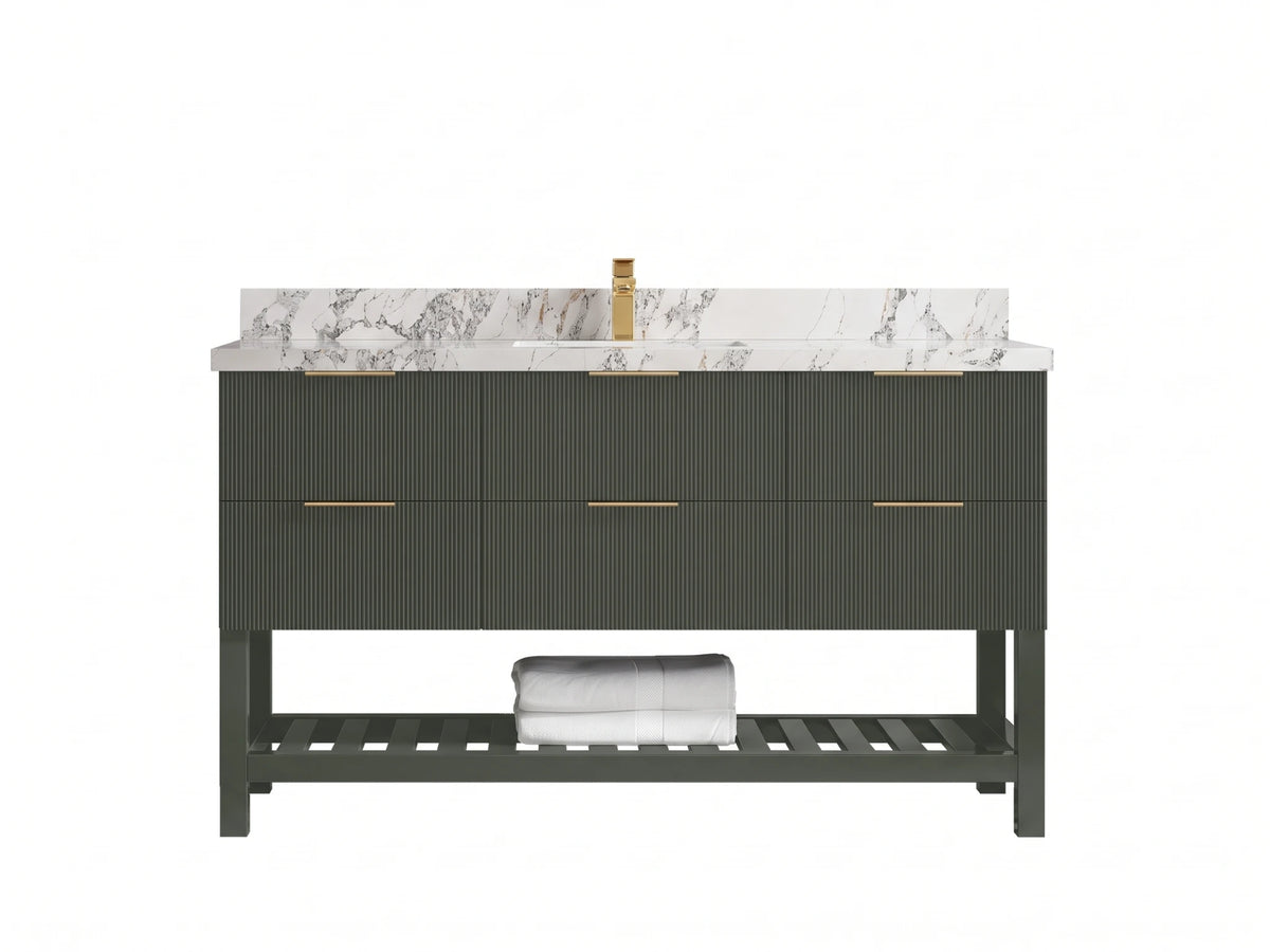 Catalina 60 in W x 22 in D Free Standing Reeded Single Sink Bathroom Vanity