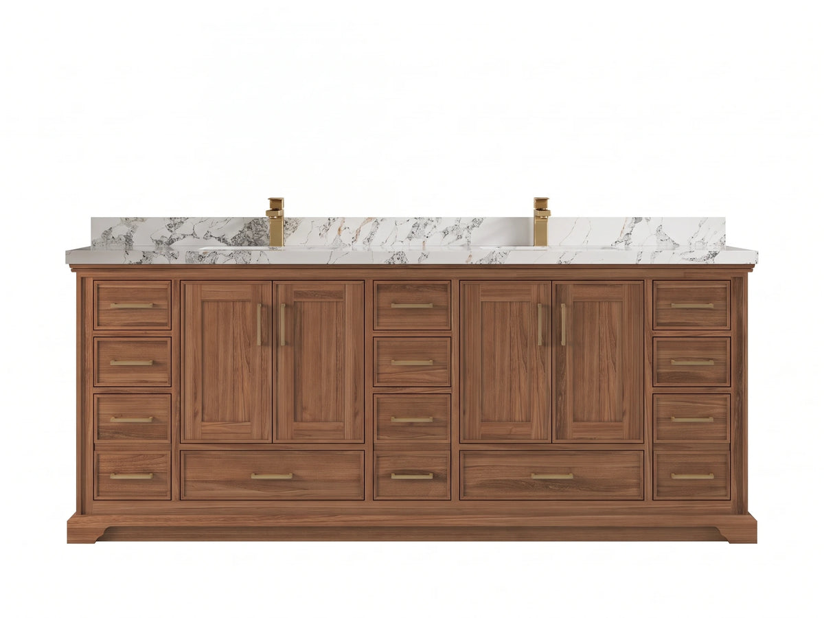 Charlotte Teak Wood 84 in. W x 22 in. D Double Sink Bathroom Vanity