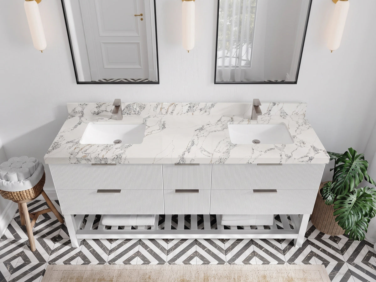 Catalina 72 in W x 22 in D Free Standing Reeded Double Sink Bathroom Vanity
