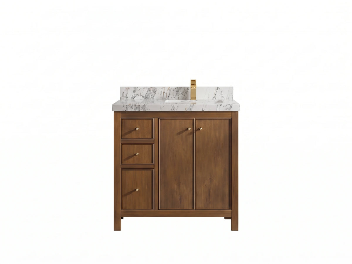 Chicago Teak 36 in. W x 22 in. D Right Offset Sink Bathroom Vanity