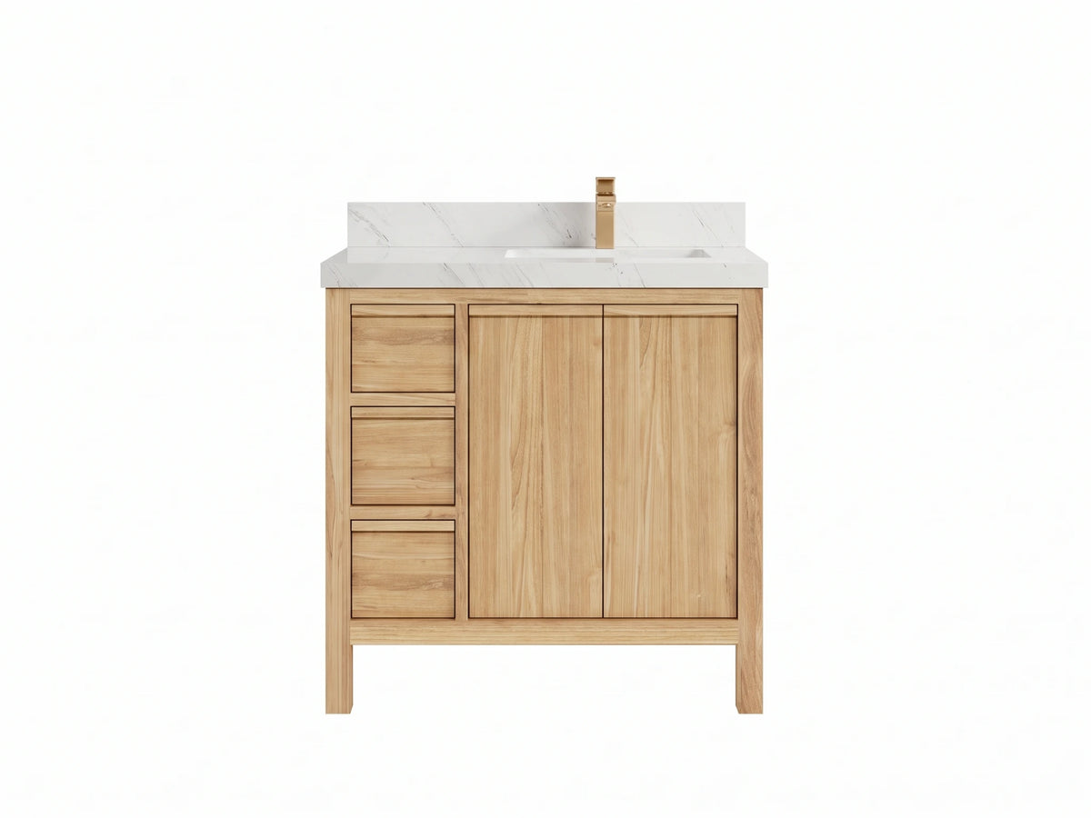 Elizabeth Teak Wood 36 in. W x 22 in. D Right Offset Sink Bathroom Vanity