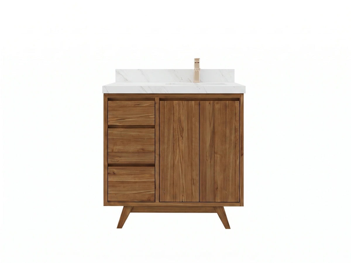 Madison Teak Wood 36 in. W x 22 in. D Right Offset Sink Bathroom Vanity