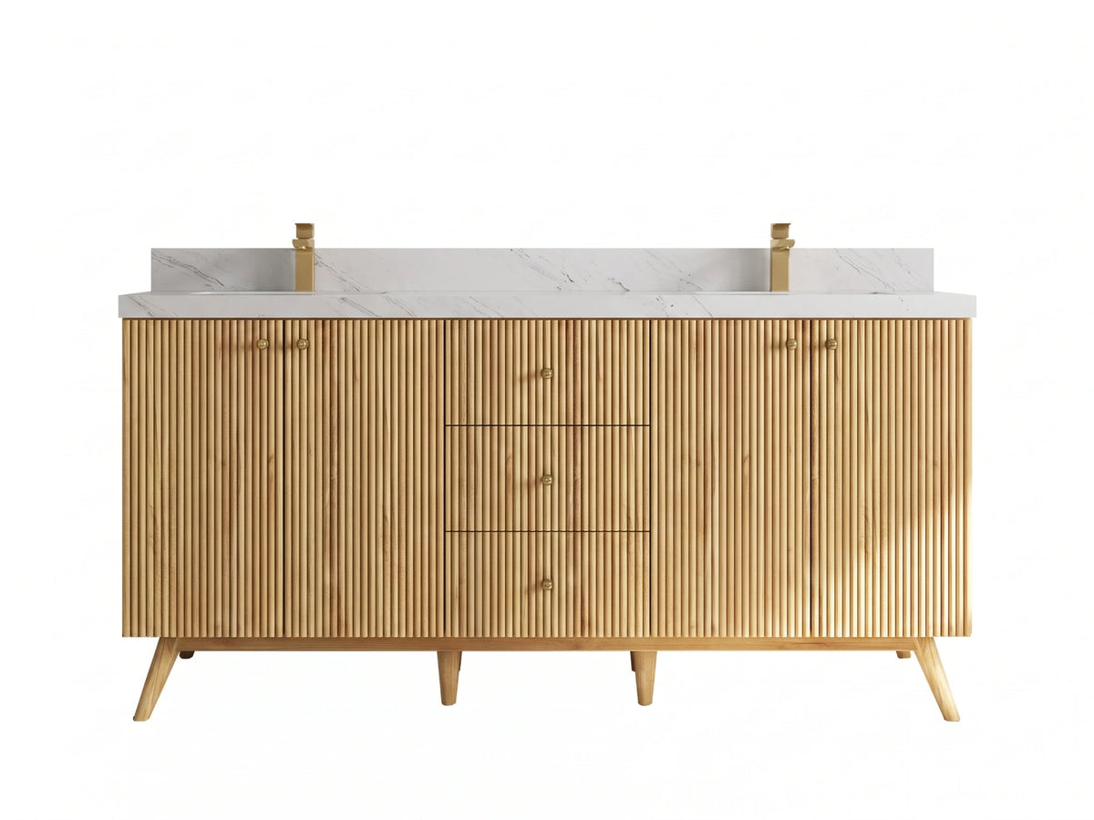 Pasadena Teak Wood 72 in. W x 22 in. D Double Sink Bathroom Vanity