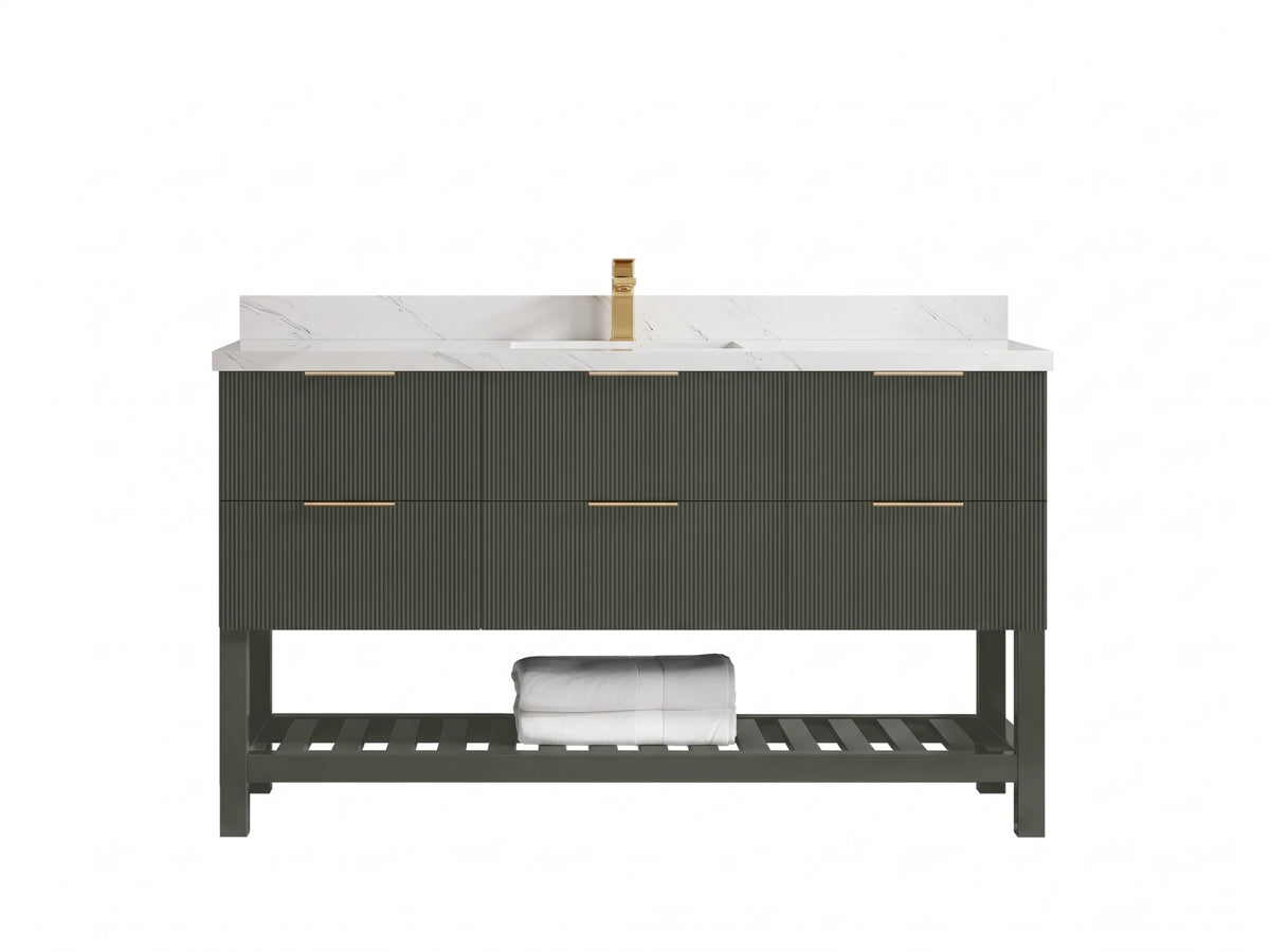 Catalina 60 in W x 22 in D Free Standing Reeded Single Sink Bathroom Vanity