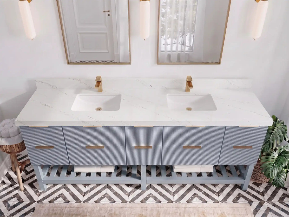 Catalina 84 in W x 22 in D Free Standing Reeded Double Sink Bathroom Vanity