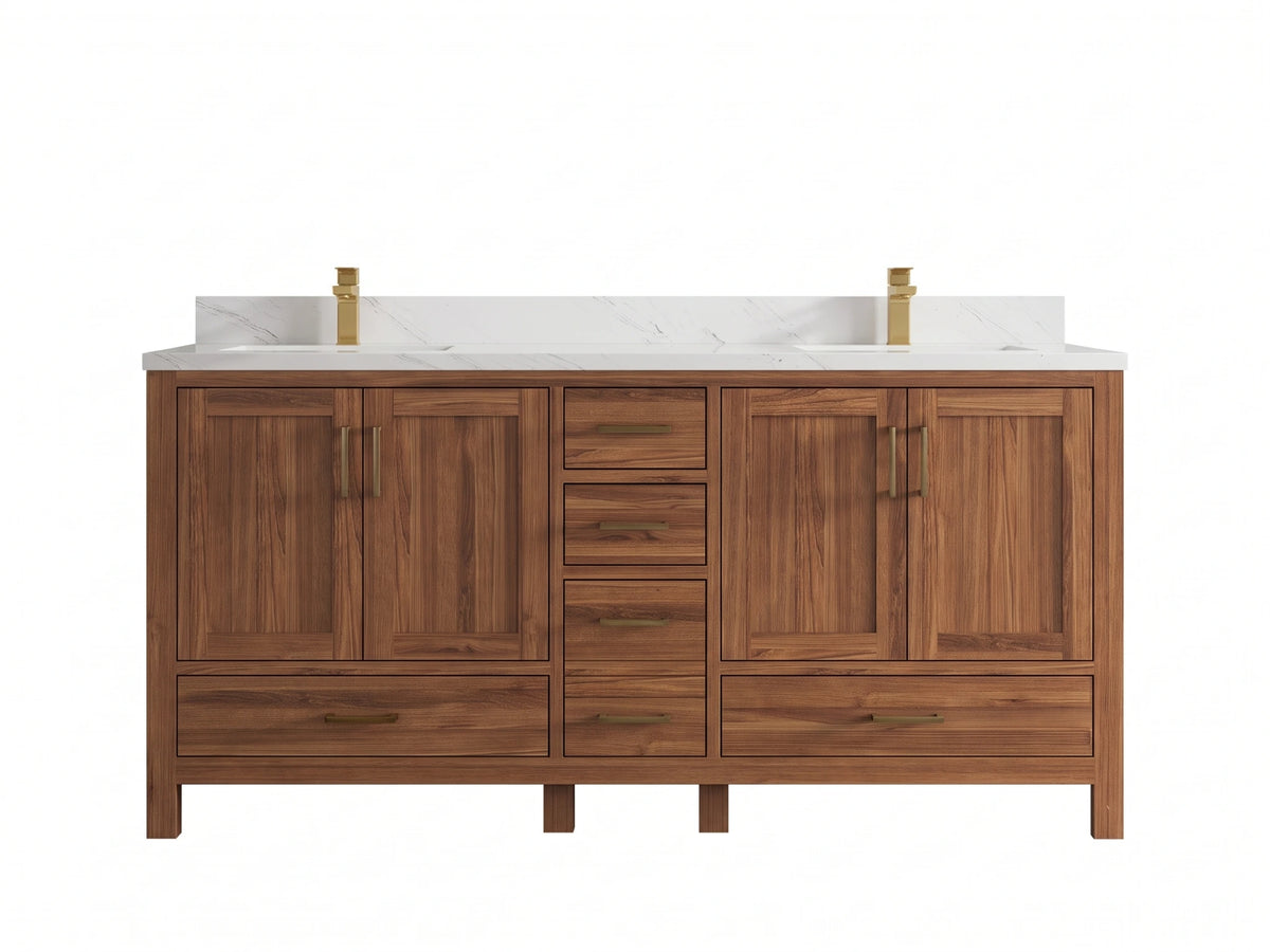 Malibu Teak Wood 72 in. W x 22 in. D Double Sink Bathroom Vanity