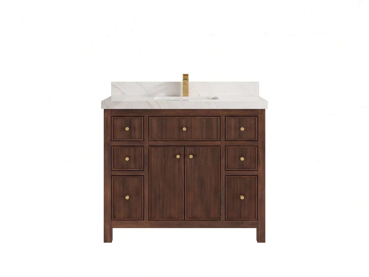 Sonoma Reeded Teak Wood 42 in. W x 22 in. D Single Sink Bathroom Vanity