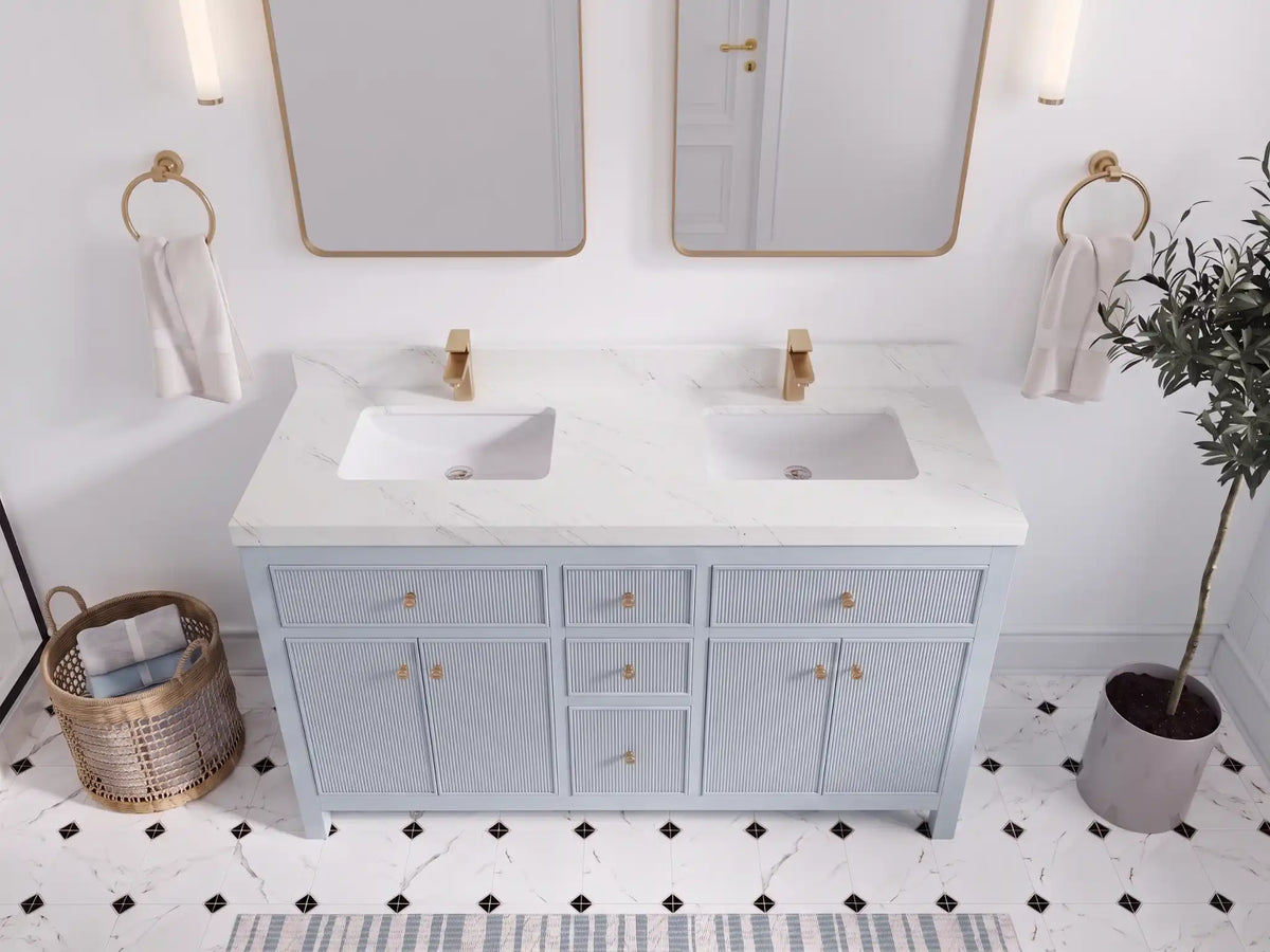 Sonoma 60 in W x 22 in D Free Standing Reeded Double Sink Bathroom Vanity