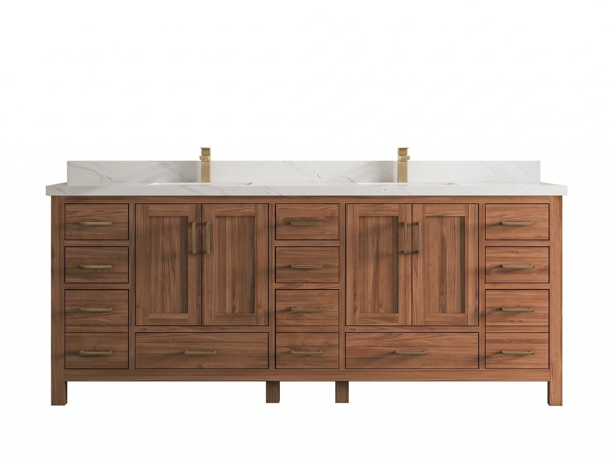Malibu Teak Wood 84 in. W x 22 in. D Double Sink Bathroom Vanity